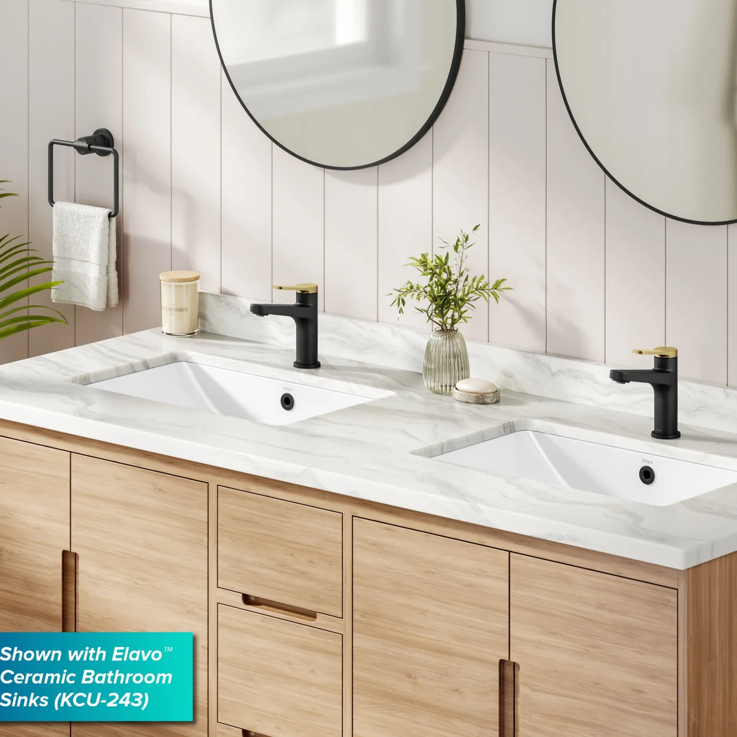 KRAUS Indy Single Handle Bathroom Faucet in Matte Black with Brushed Brass