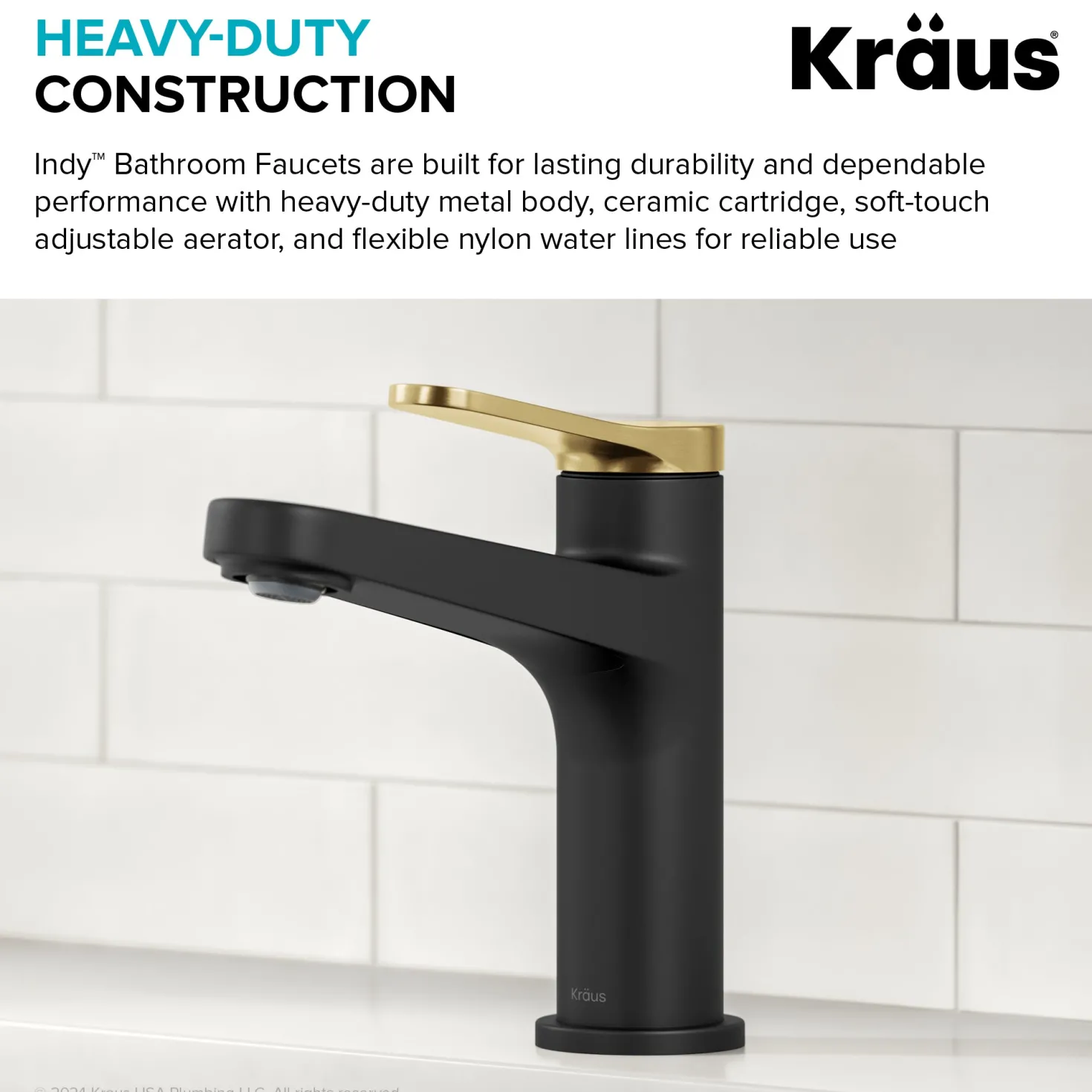 KRAUS Indy Single Handle Bathroom Faucet in Matte Black with Brushed Brass