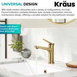 KRAUS Indy Single Handle Bathroom Faucet in Spot-Free Brushed Brass
