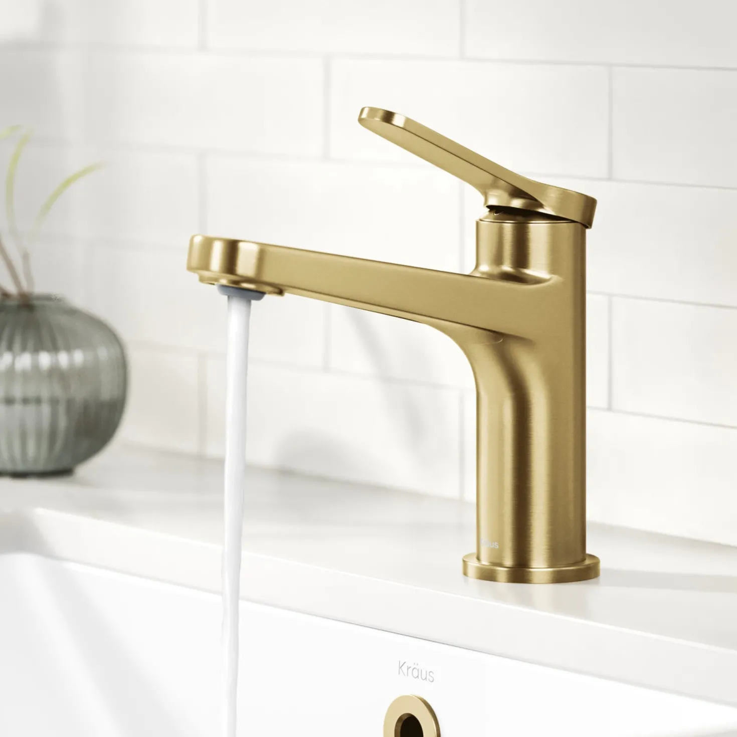 KRAUS Indy Single Handle Bathroom Faucet in Spot-Free Brushed Brass