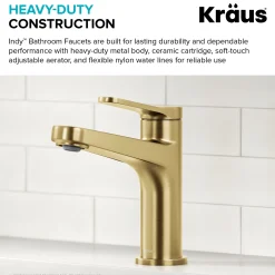 KRAUS Indy Single Handle Bathroom Faucet in Spot-Free Brushed Brass
