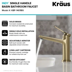 KRAUS Indy Single Handle 2-Pack Bathroom Faucet in Brushed Gold