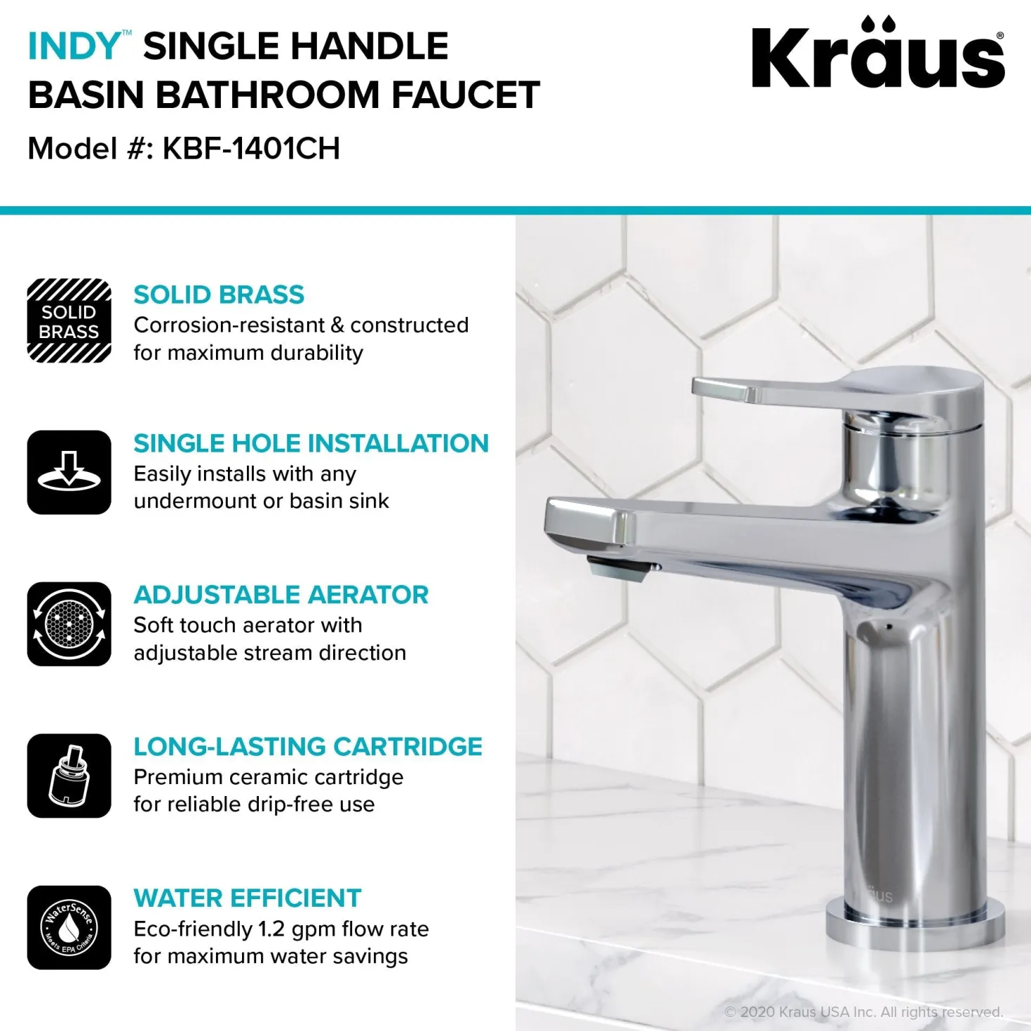 KRAUS Indy Single Handle 2-Pack Bathroom Faucet in Chrome