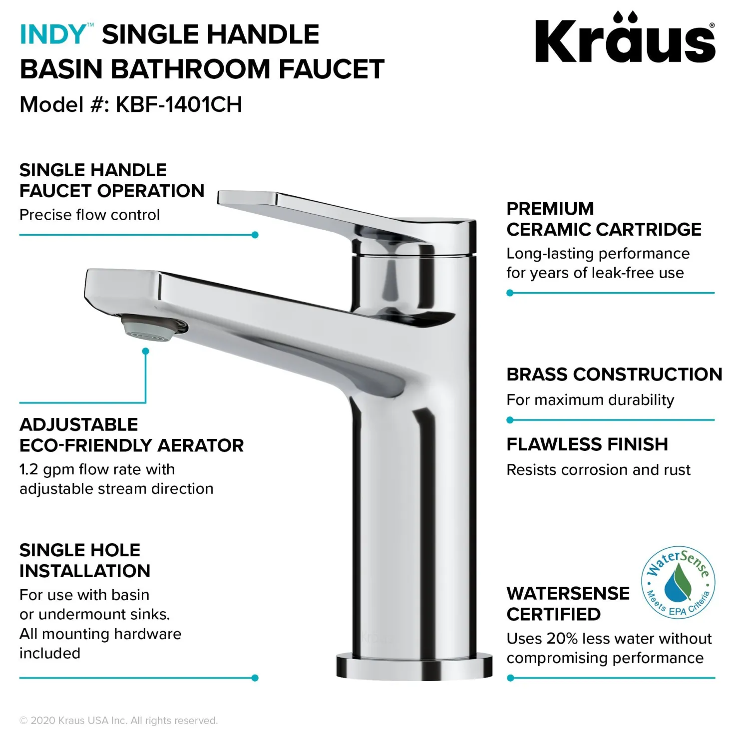 KRAUS Indy Single Handle 2-Pack Bathroom Faucet in Chrome