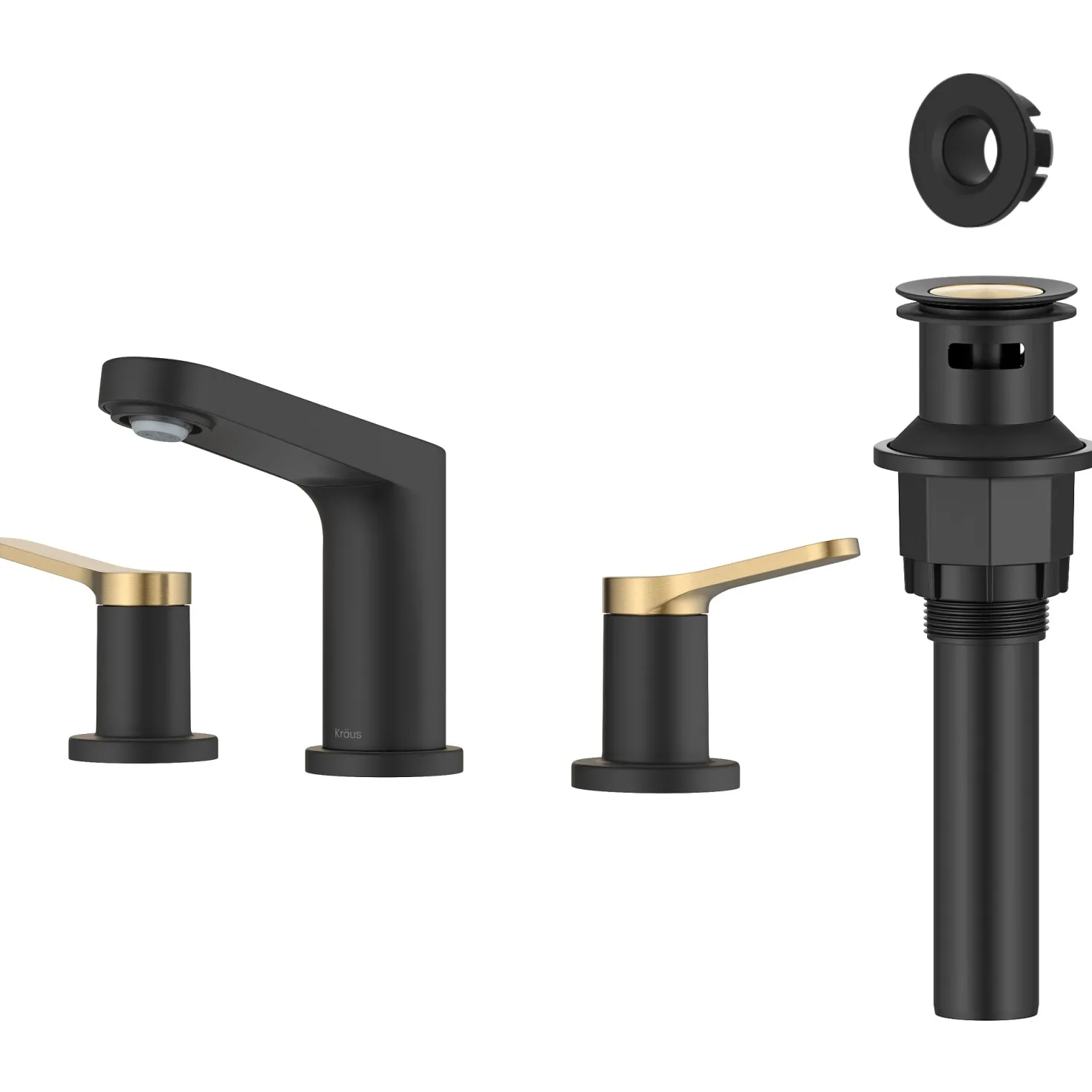 KRAUS Indy Widespread Bathroom Faucet in Matte Black with Brushed Brass
