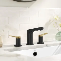 KRAUS Indy Widespread Bathroom Faucet in Matte Black with Brushed Brass