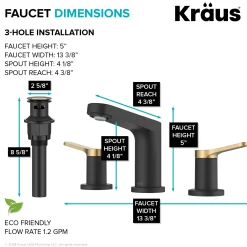 KRAUS Indy Widespread Bathroom Faucet in Matte Black with Brushed Brass