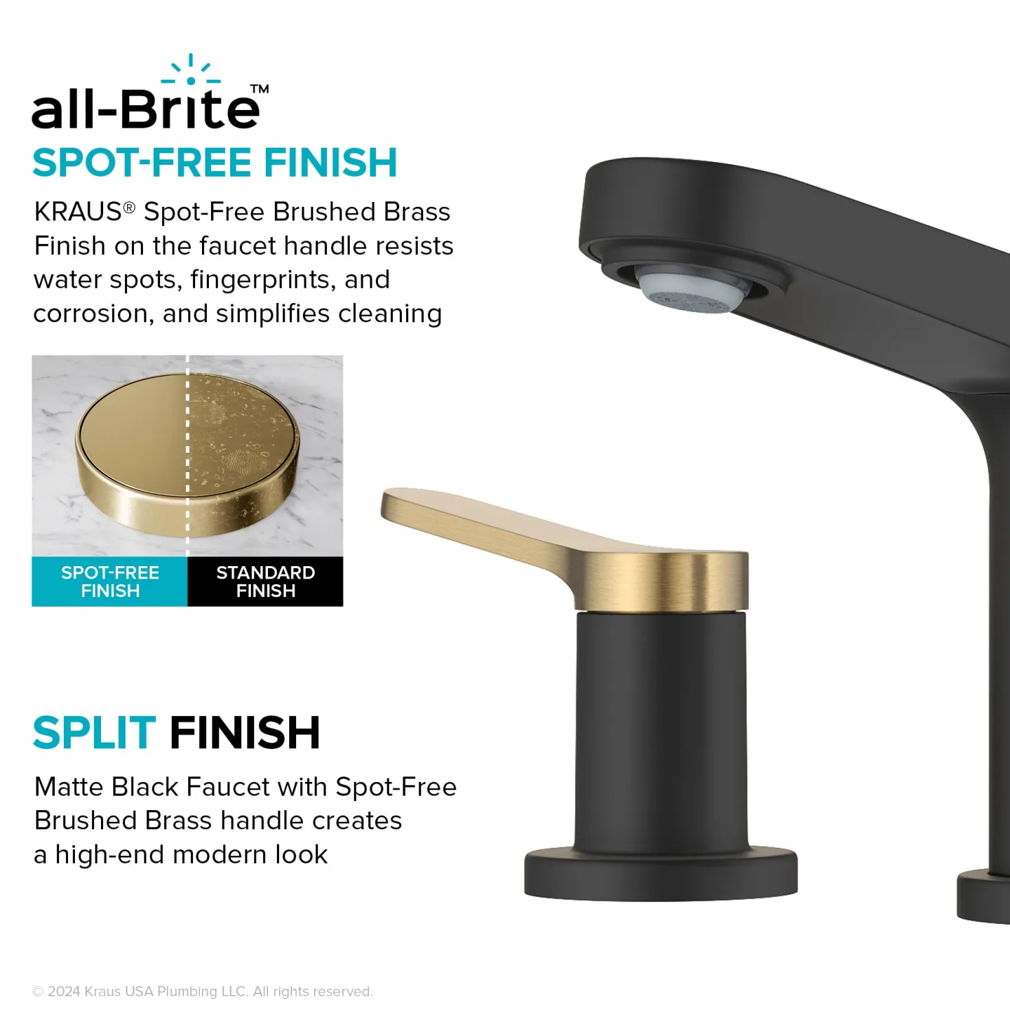 KRAUS Indy Widespread Bathroom Faucet in Matte Black with Brushed Brass