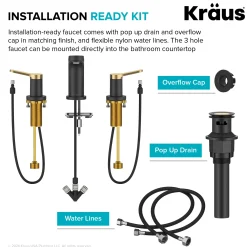 KRAUS Indy Widespread Bathroom Faucet in Matte Black with Brushed Brass