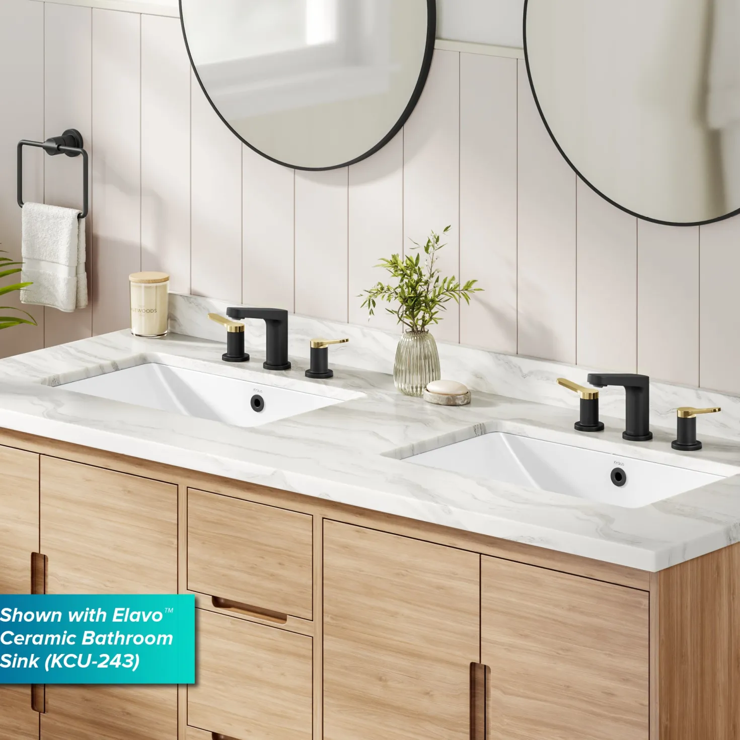 KRAUS Indy Widespread Bathroom Faucet in Matte Black with Brushed Brass