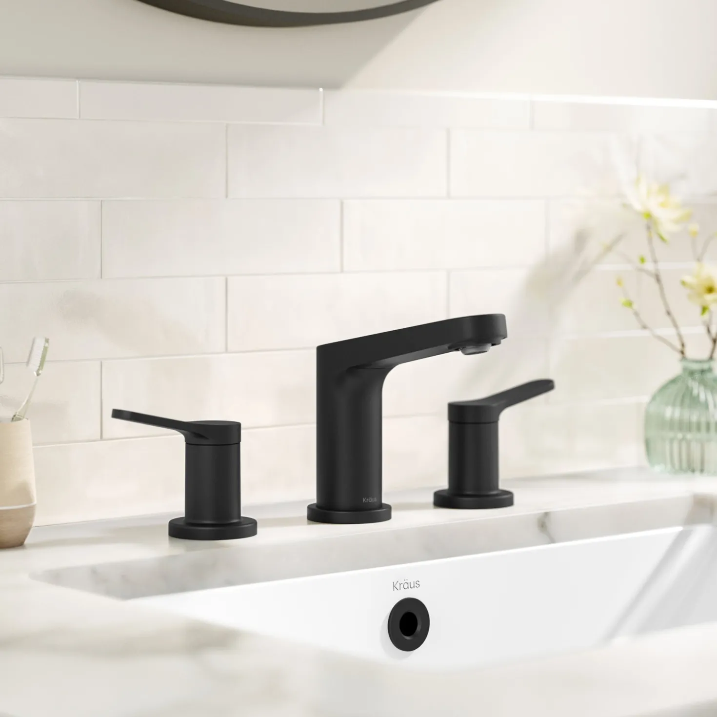 KRAUS Indy Widespread Bathroom Faucet in Matte Black