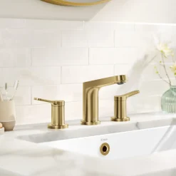 KRAUS Indy Widespread Bathroom Faucet in Spot-Free Brushed Brass