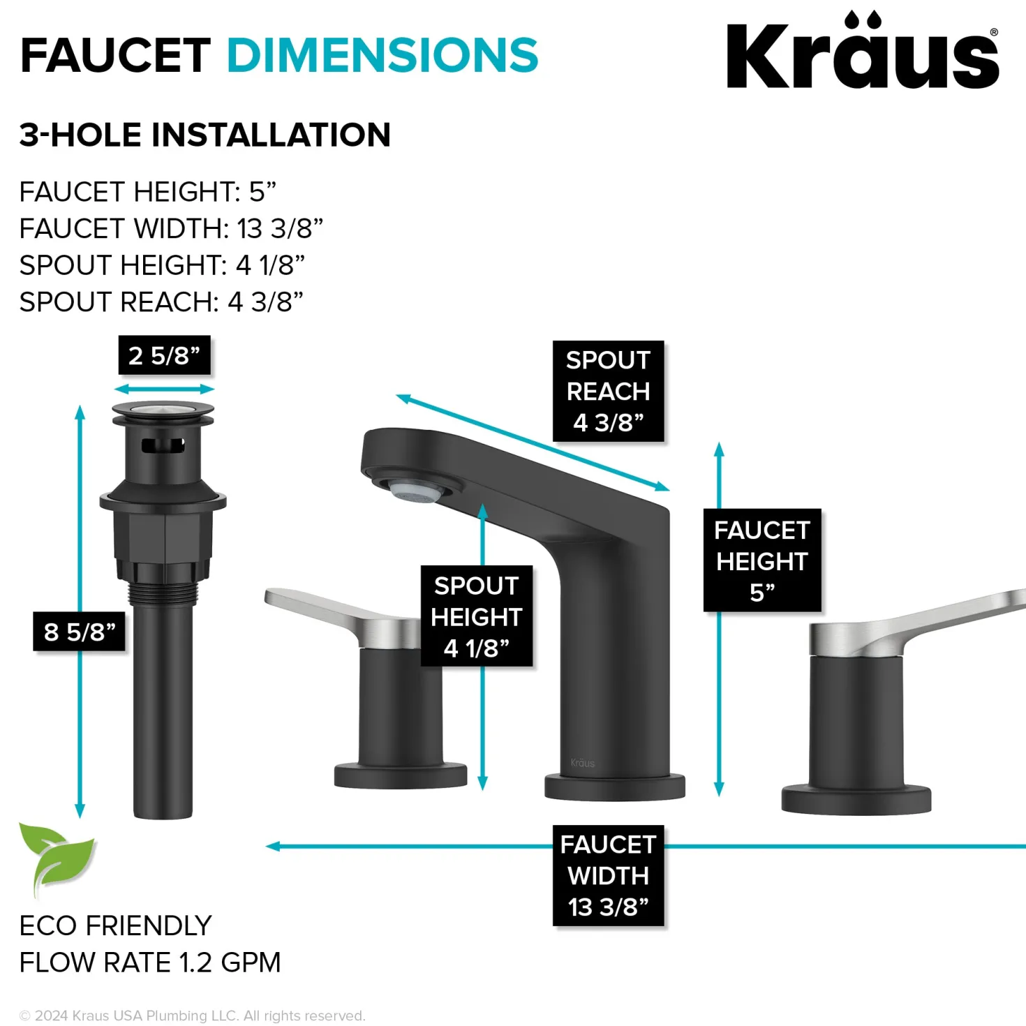 KRAUS Indy Widespread Bathroom Faucet in Matte Black with Brushed Nickel