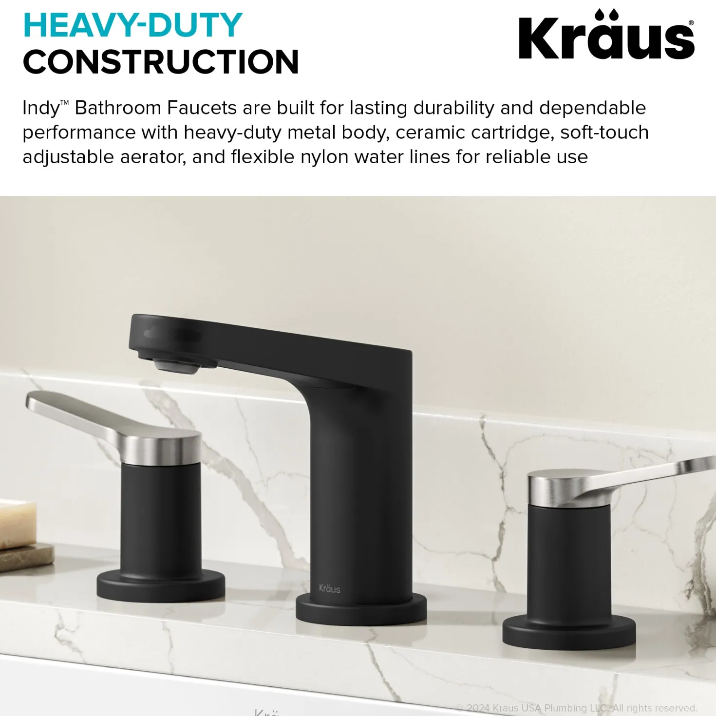 KRAUS Indy Widespread Bathroom Faucet in Matte Black with Brushed Nickel