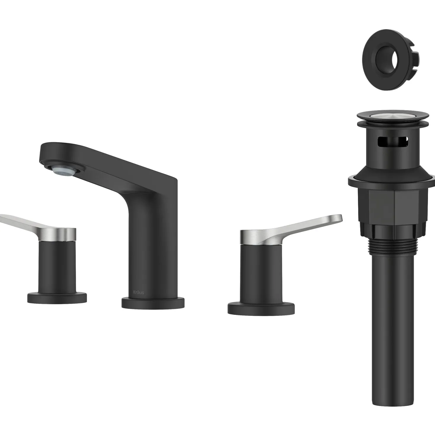 KRAUS Indy Widespread Bathroom Faucet in Matte Black with Brushed Nickel