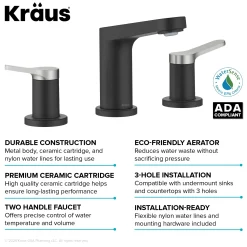 KRAUS Indy Widespread Bathroom Faucet in Matte Black with Brushed Nickel