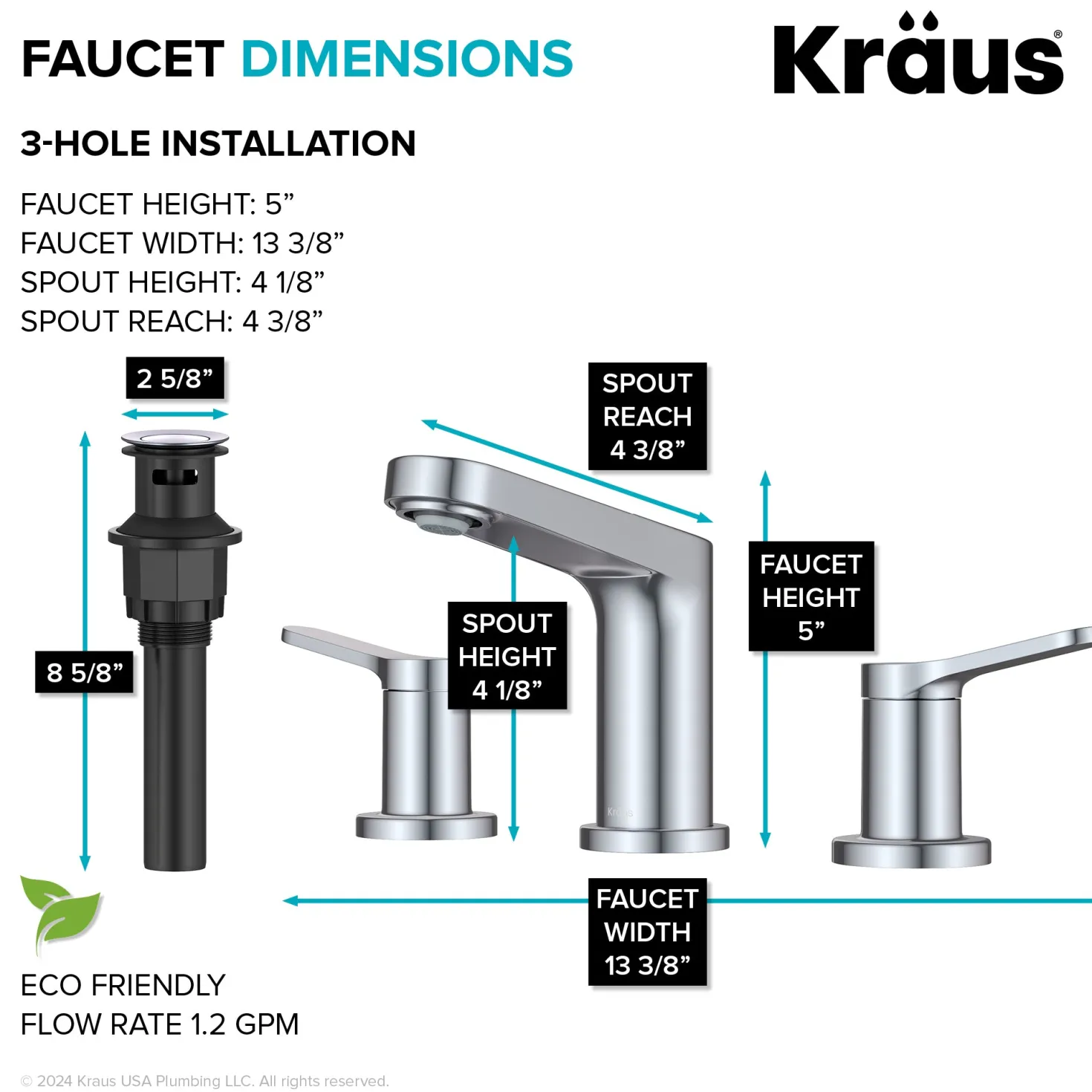 KRAUS Indy Widespread Bathroom Faucet in Chrome