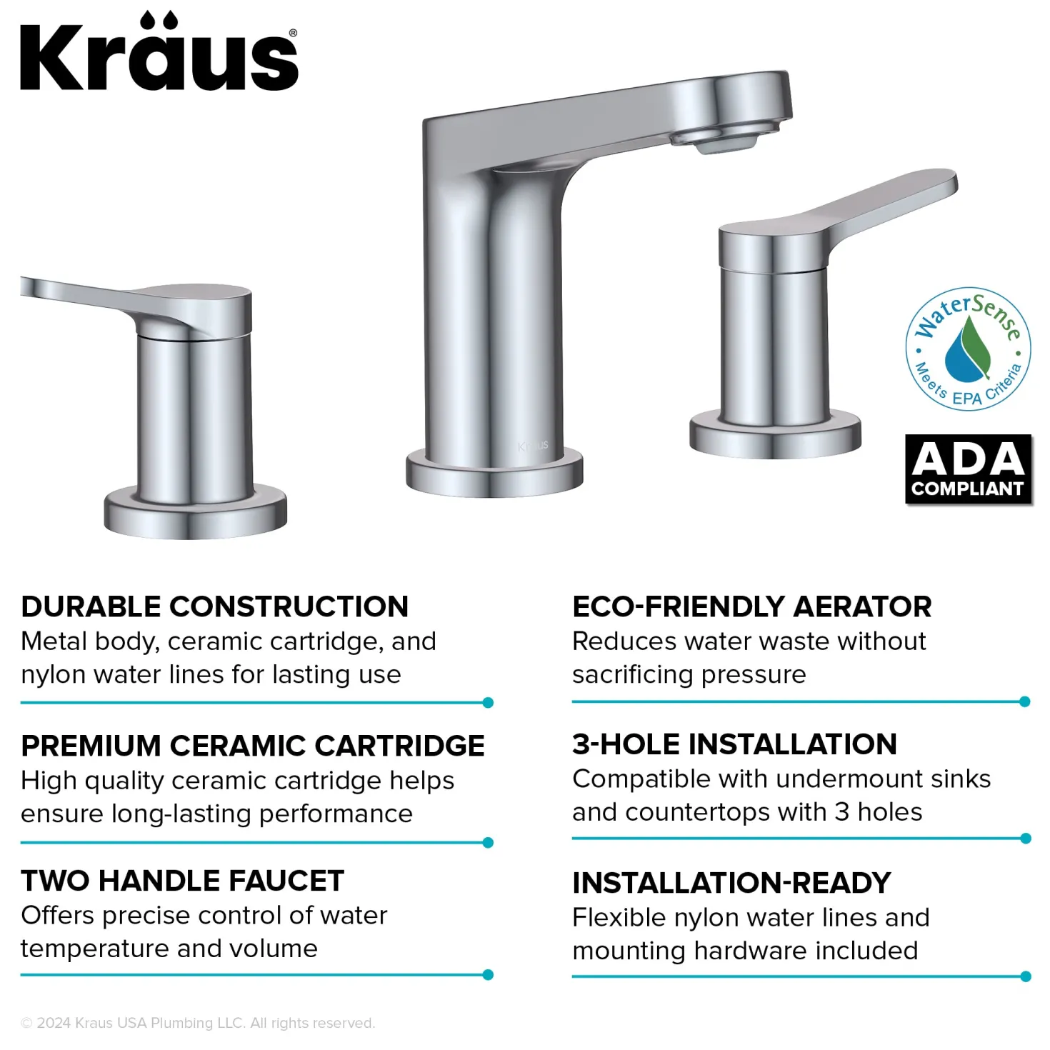 KRAUS Indy Widespread Bathroom Faucet in Chrome
