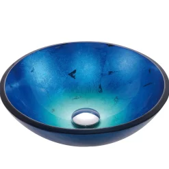 KRAUS Irruption Blue Glass Vessel Bathroom Sink with PU-MR
