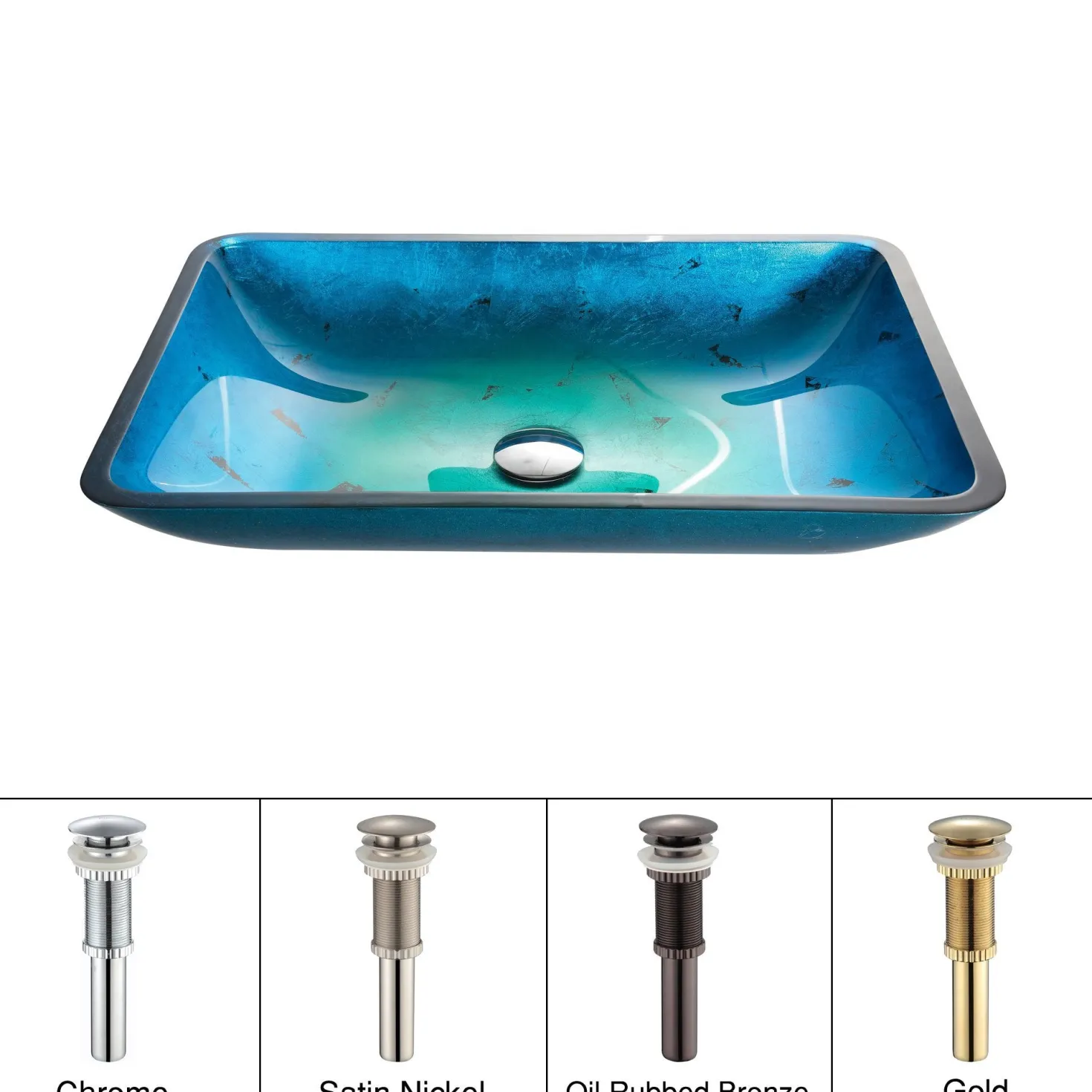 KRAUS Irruption Blue Rectangular Glass Vessel Bathroom Sink with PU
