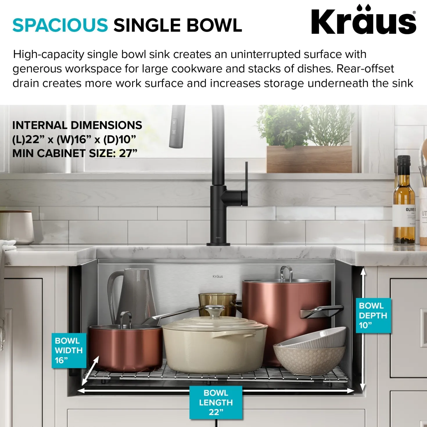KRAUS Kore 24" Apron Front Workstation 16 Gauge Stainless Steel Single Bowl Kitchen Sink with Accessories