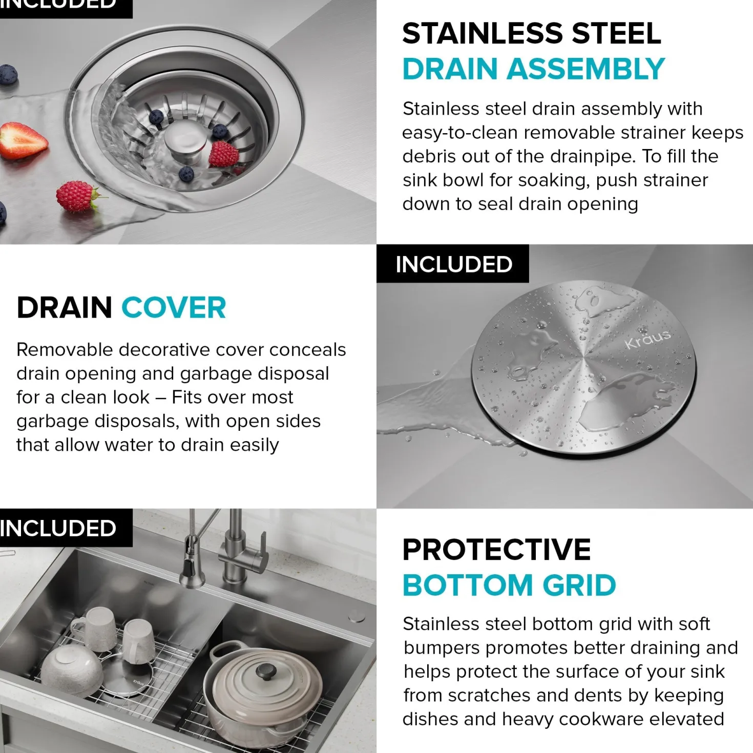KRAUS Kore 30" Double Bowl Drop-In Workstation 16 Gauge Stainless Steel Kitchen Sink with Accessories