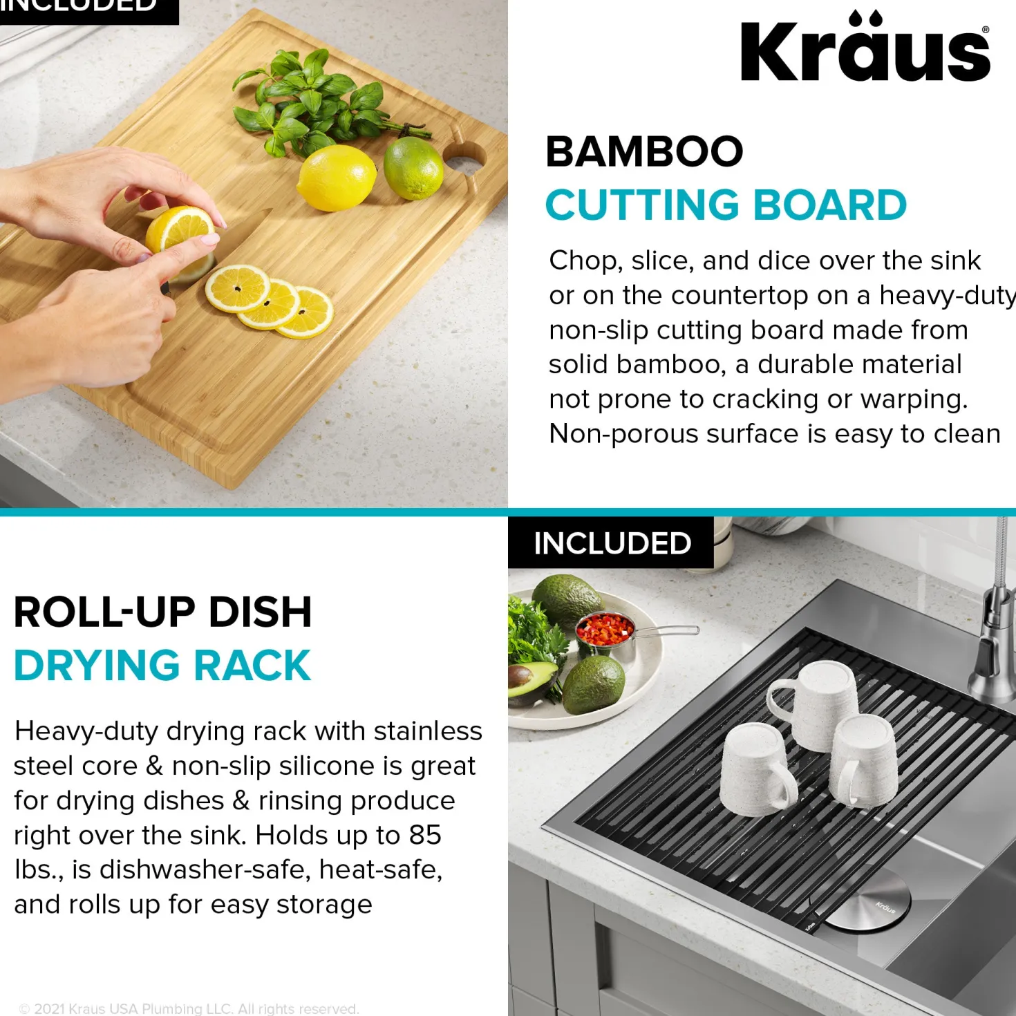 KRAUS Kore 30" Double Bowl Drop-In Workstation 16 Gauge Stainless Steel Kitchen Sink with Accessories