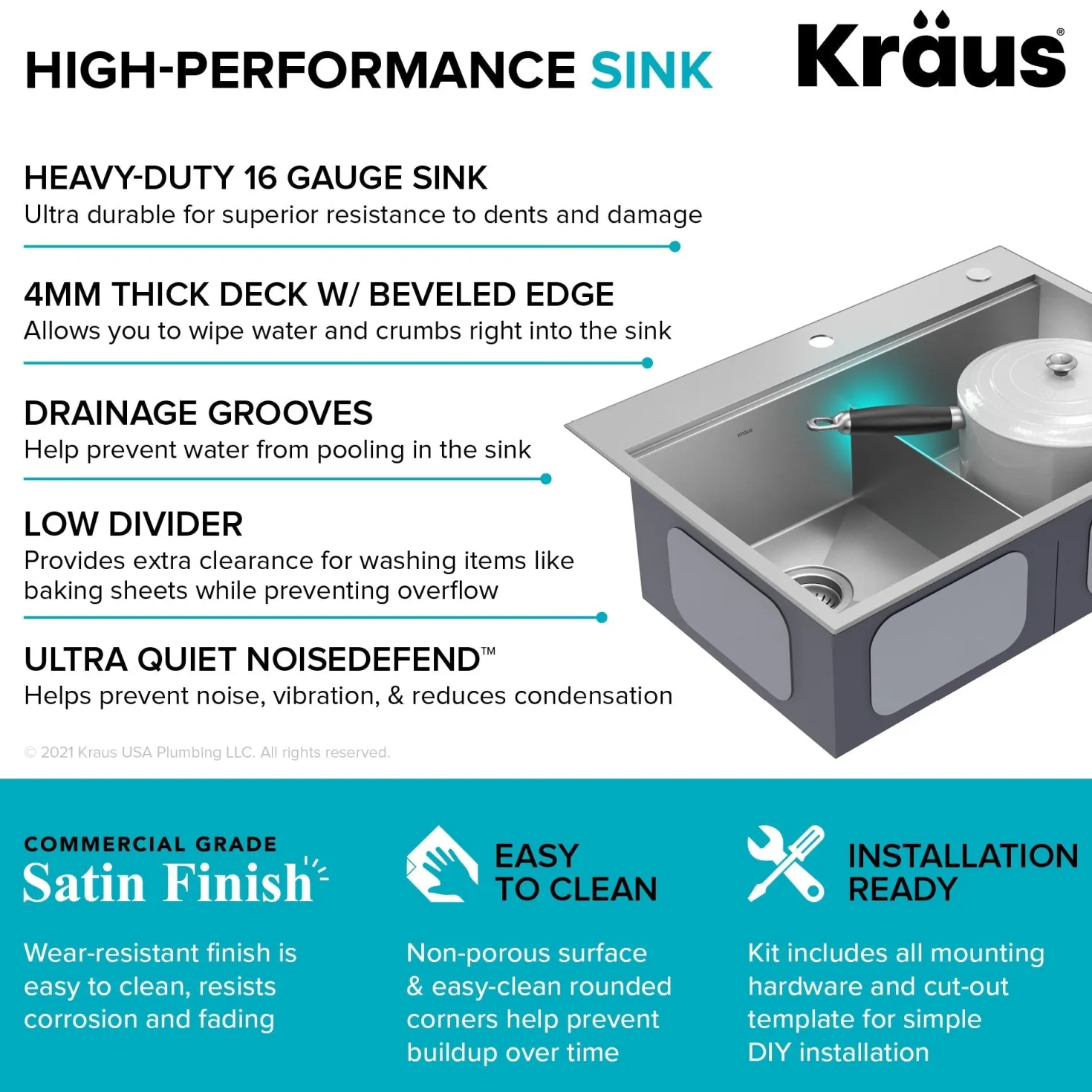 KRAUS Kore 30" Double Bowl Drop-In Workstation 16 Gauge Stainless Steel Kitchen Sink with Accessories