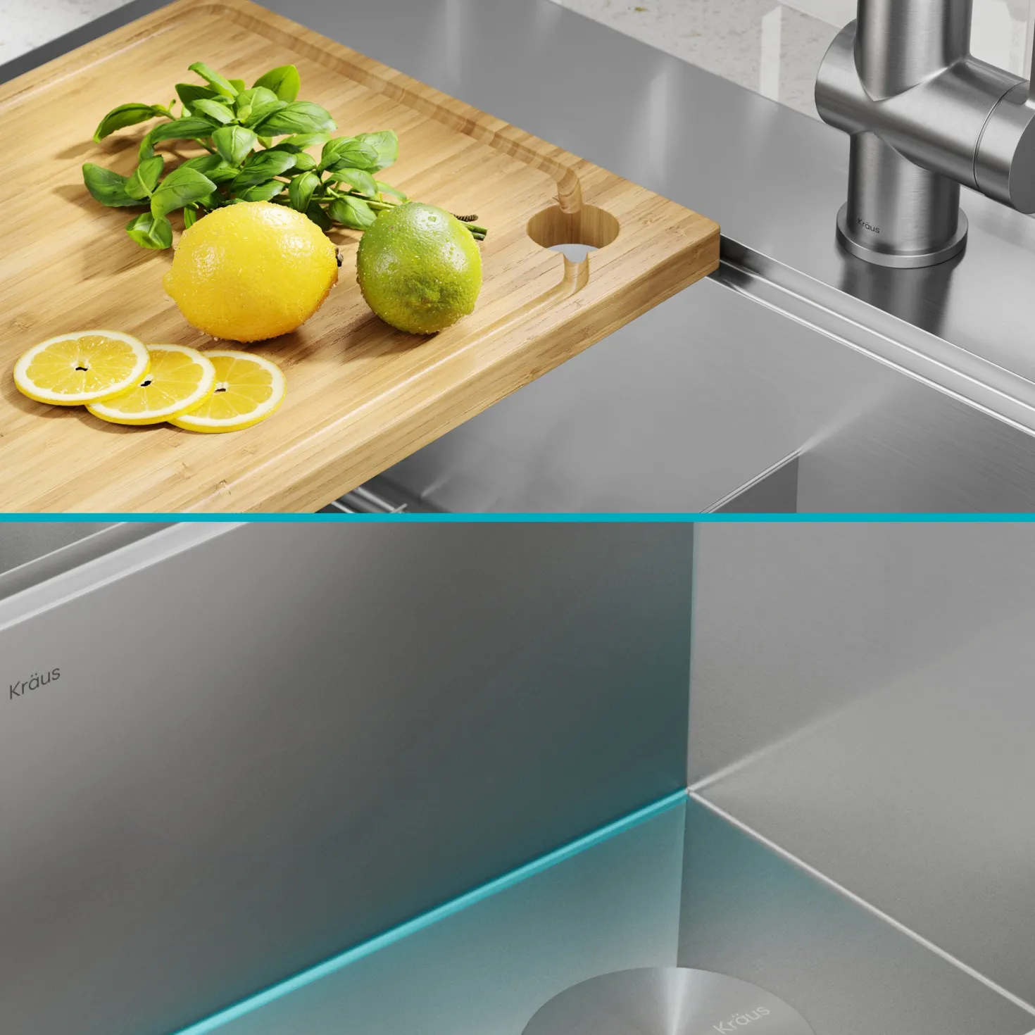 KRAUS Kore 30" Double Bowl Drop-In Workstation 16 Gauge Stainless Steel Kitchen Sink with Accessories