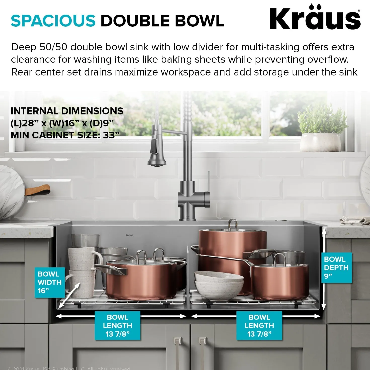 KRAUS Kore 30" Double Bowl Drop-In Workstation 16 Gauge Stainless Steel Kitchen Sink with Accessories