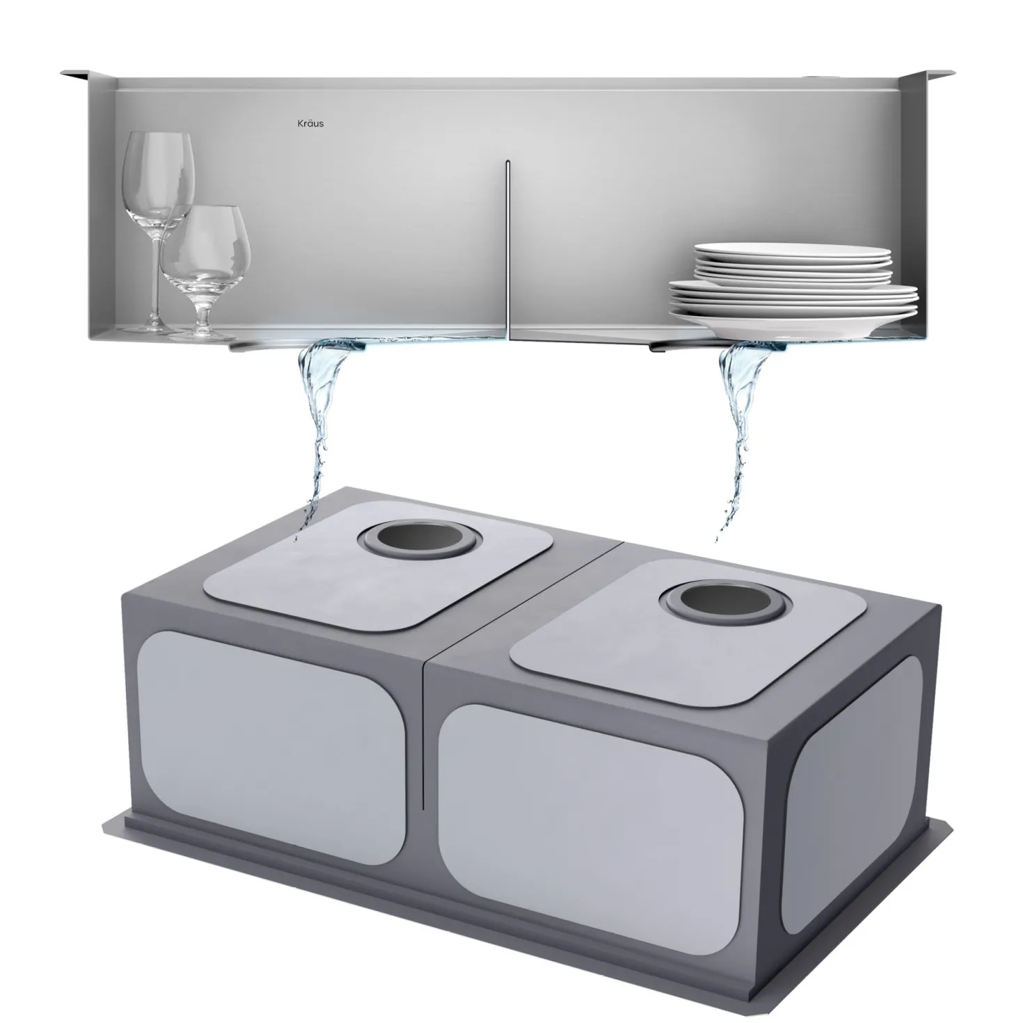 KRAUS Kore 30" Double Bowl Drop-In Workstation 16 Gauge Stainless Steel Kitchen Sink with Accessories