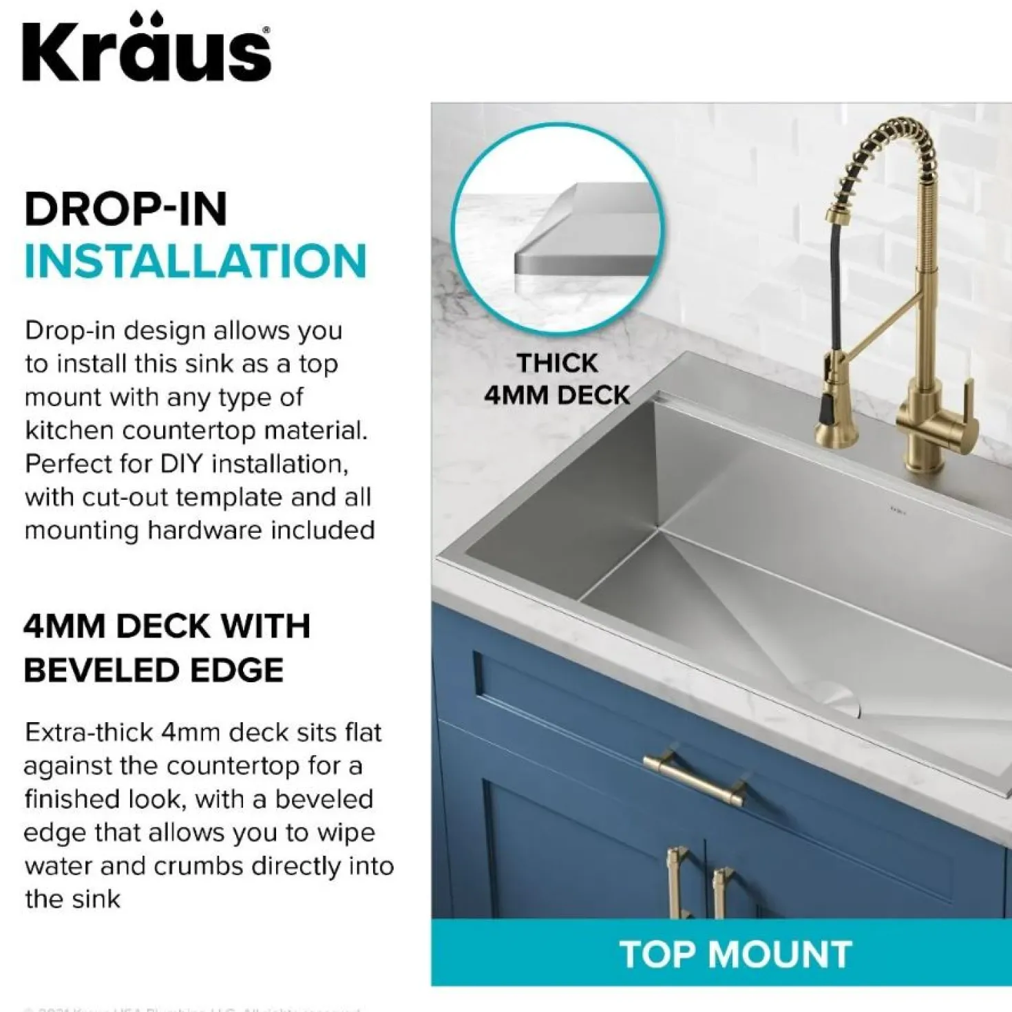 KRAUS Kore 33" Drop-In Single Bowl 16 Gauge Workstation Sink