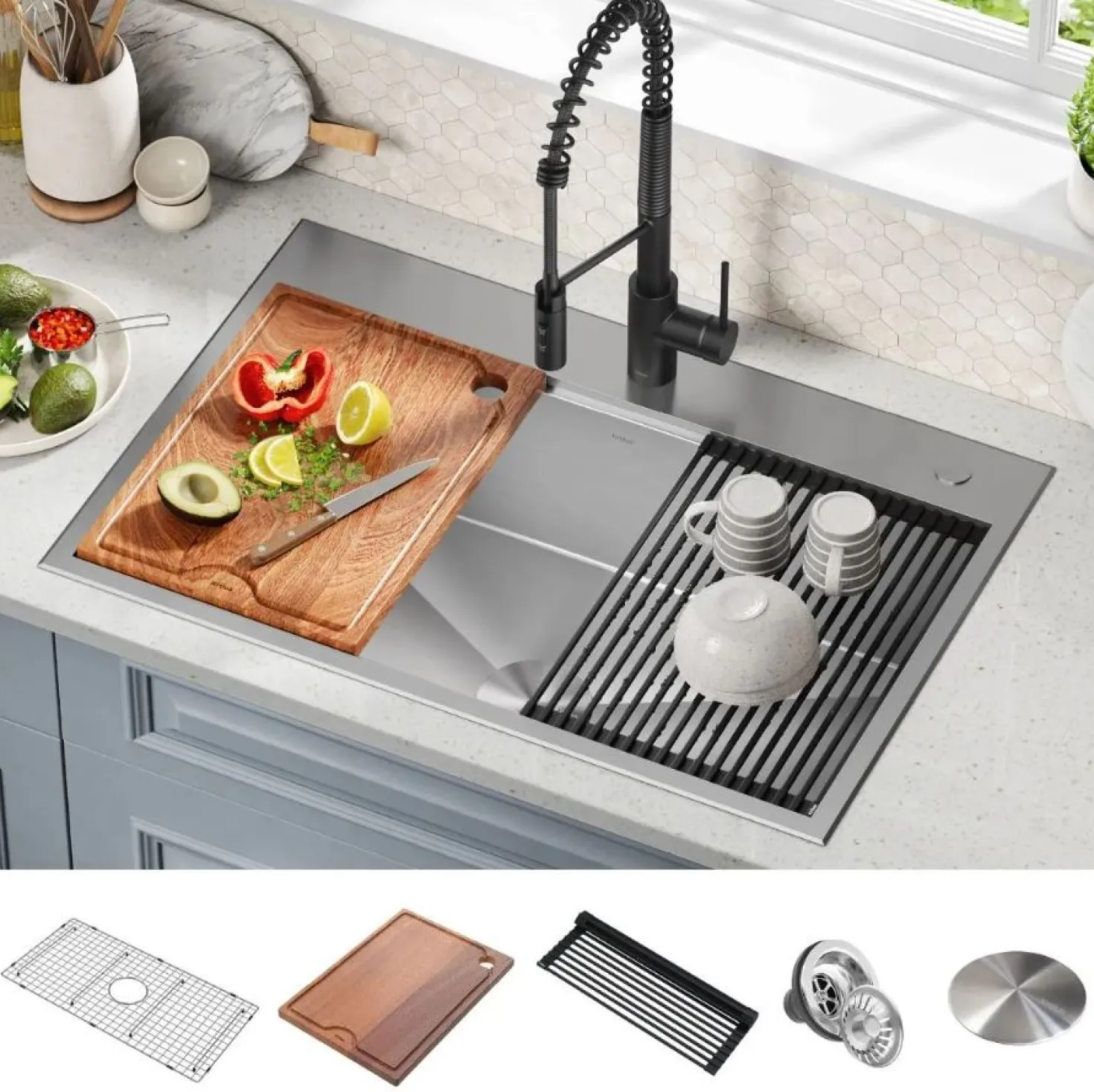KRAUS Kore 33" Drop-In Single Bowl 16 Gauge Workstation Sink