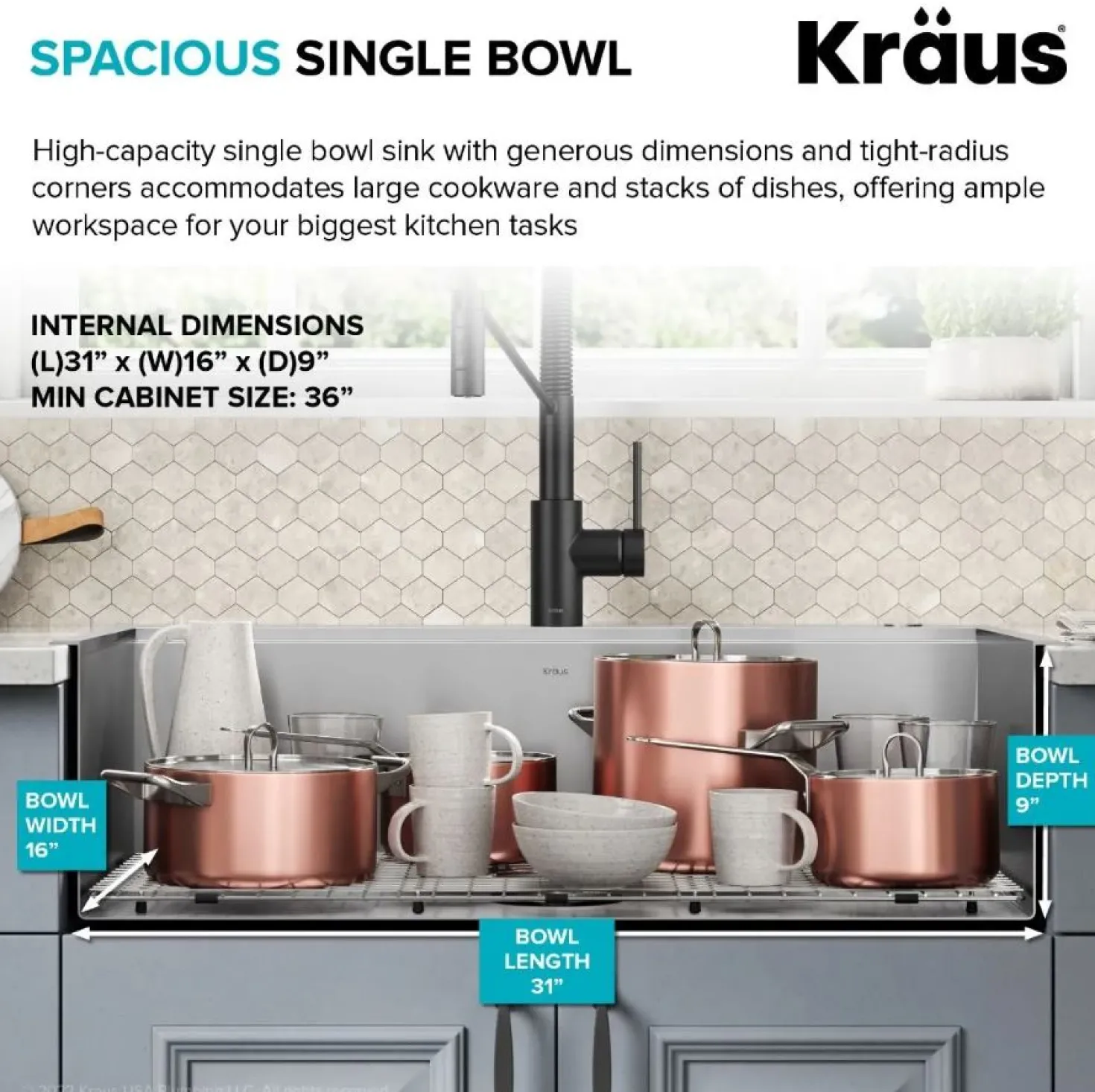 KRAUS Kore 33" Drop-In Single Bowl 16 Gauge Workstation Sink