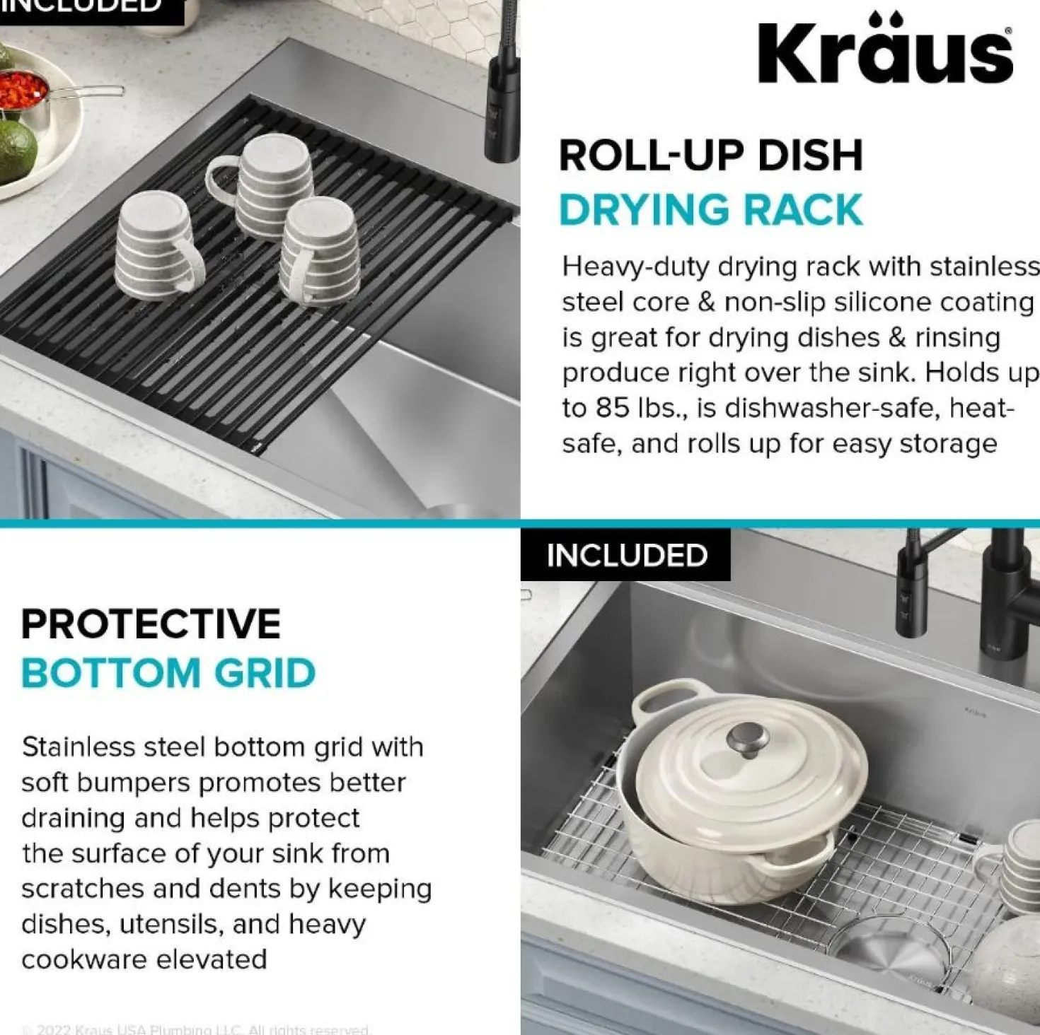 KRAUS Kore 33" Drop-In Single Bowl 16 Gauge Workstation Sink