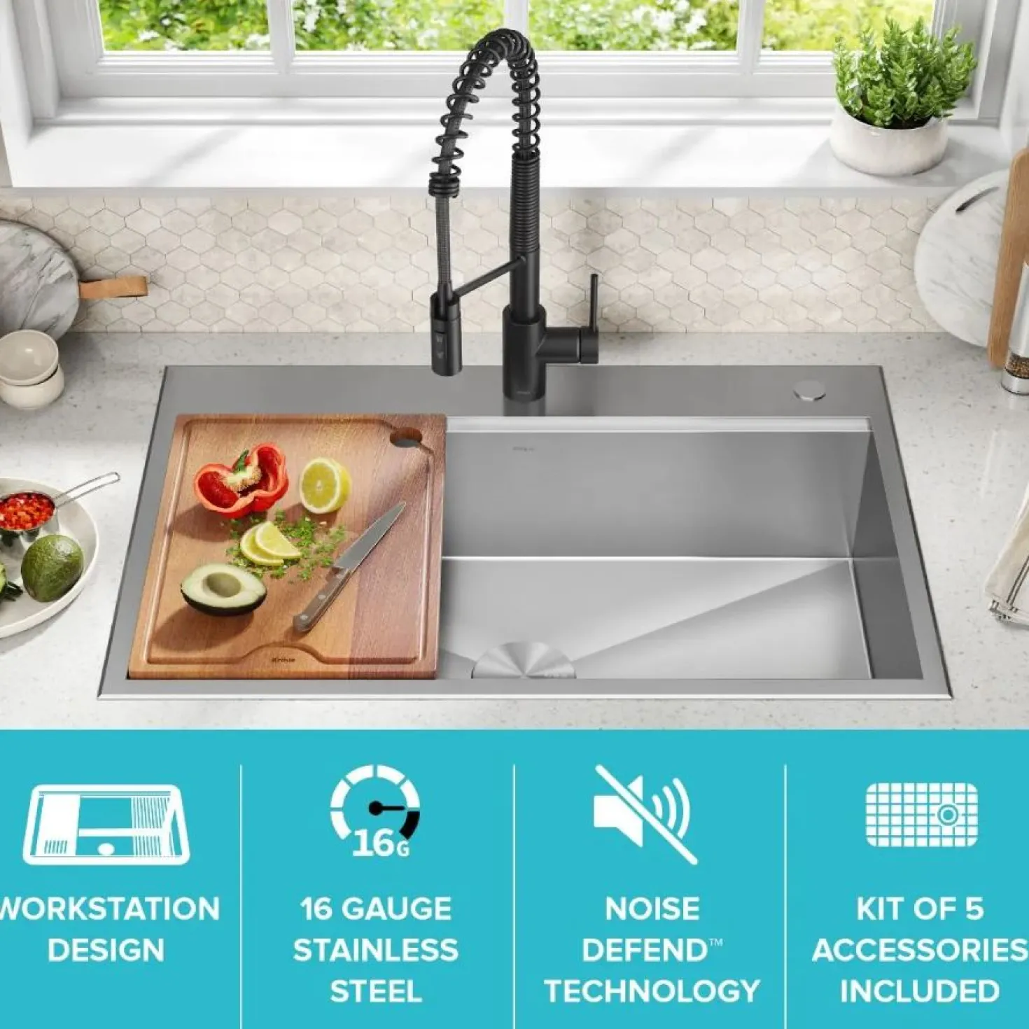 KRAUS Kore 33" Drop-In Single Bowl 16 Gauge Workstation Sink