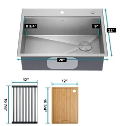KRAUS Kore 28" Drop-In Workstation 16 Gauge Stainless Steel Single Bowl Kitchen Sink with Accessories