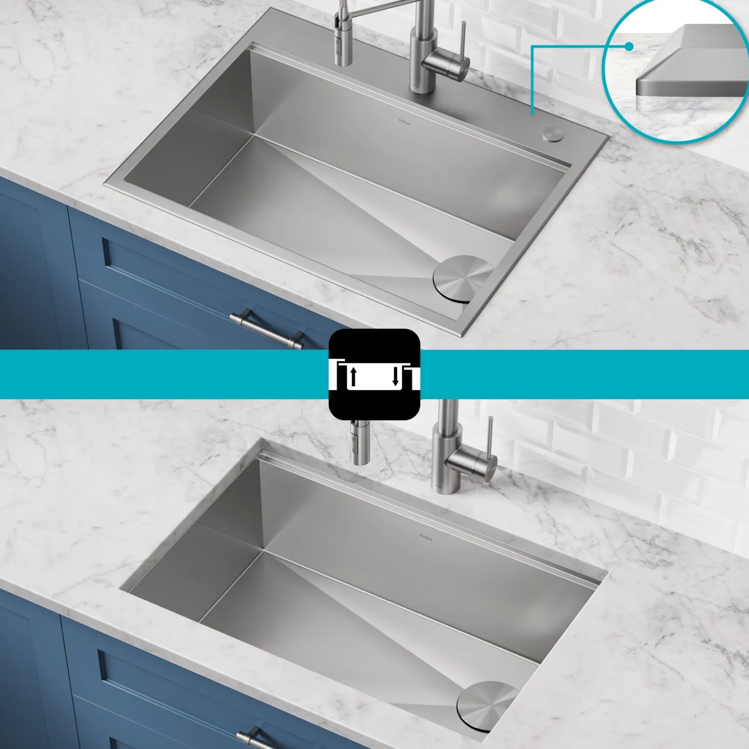 KRAUS Kore 28" Drop-In Workstation 16 Gauge Stainless Steel Single Bowl Kitchen Sink with Accessories