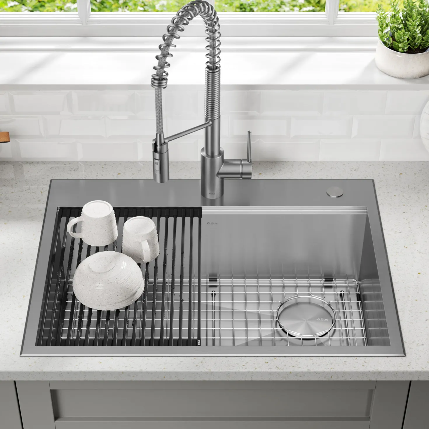 KRAUS Kore 28" Drop-In Workstation 16 Gauge Stainless Steel Single Bowl Kitchen Sink with Accessories