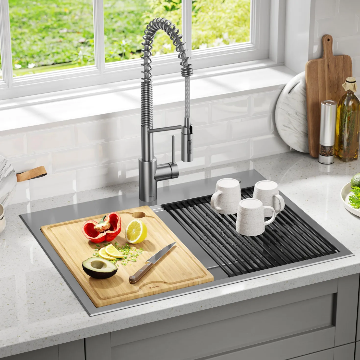 KRAUS Kore 28" Drop-In Workstation 16 Gauge Stainless Steel Single Bowl Kitchen Sink with Accessories