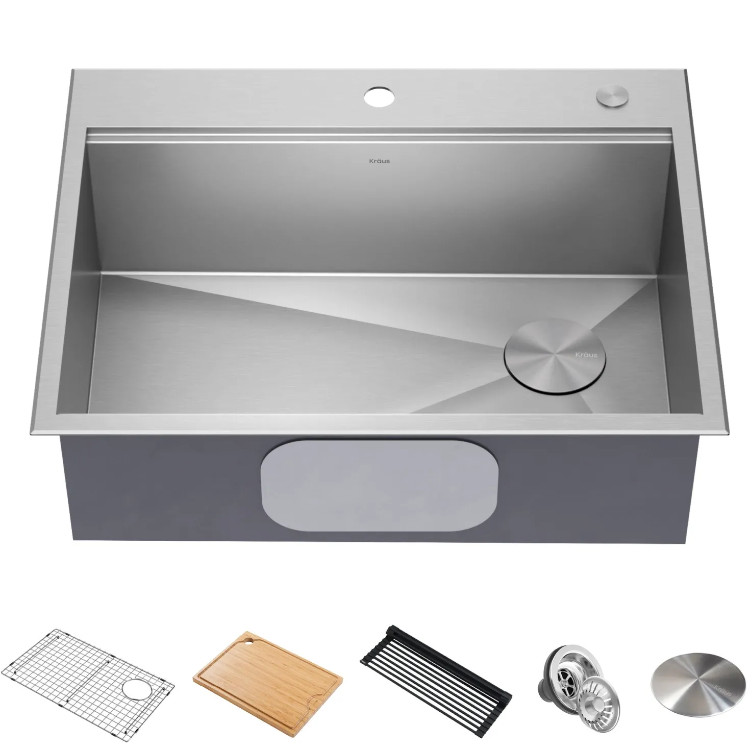 KRAUS Kore 28" Drop-In Workstation 16 Gauge Stainless Steel Single Bowl Kitchen Sink with Accessories