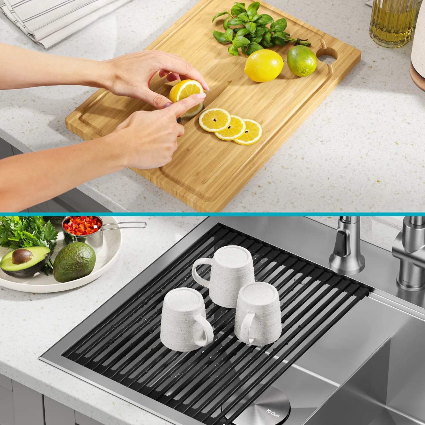 KRAUS Kore 28" Drop-In Workstation 16 Gauge Stainless Steel Single Bowl Kitchen Sink with Accessories