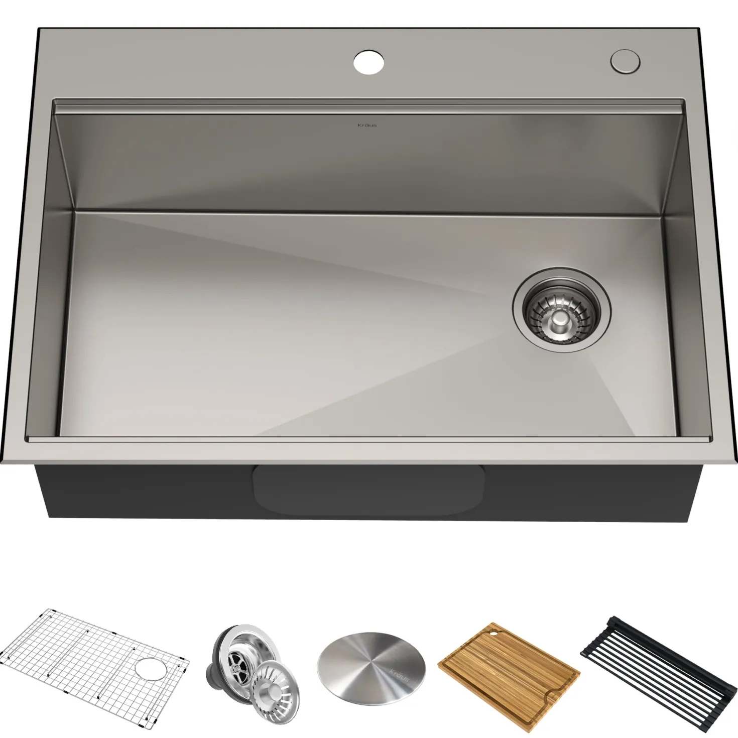 KRAUS Kore 30" Drop-In Workstation 16 Gauge Stainless Steel Single Bowl Kitchen Sink with Accessories
