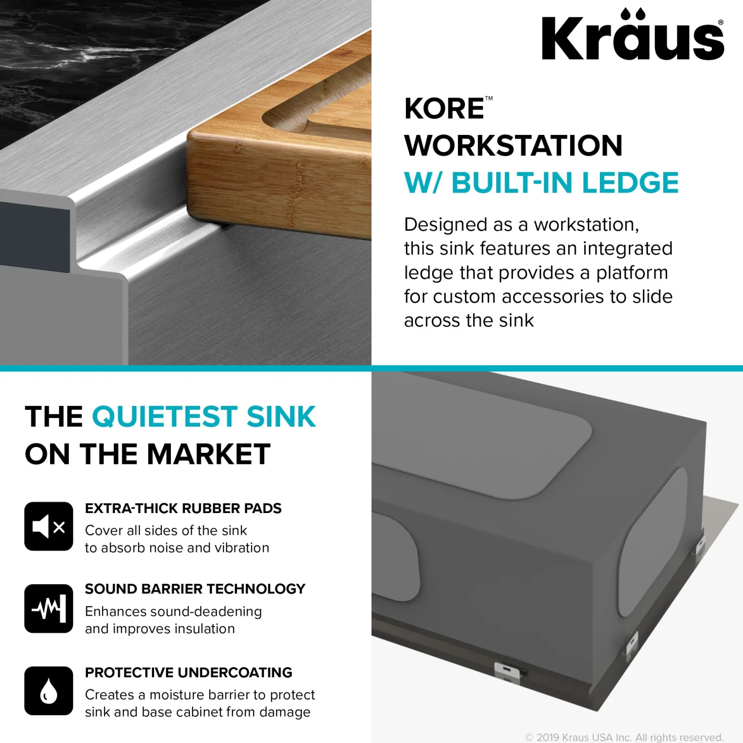 KRAUS Kore 30" Drop-In Workstation 16 Gauge Stainless Steel Single Bowl Kitchen Sink with Accessories