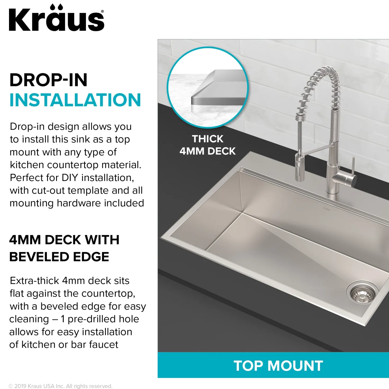 KRAUS Kore 30" Drop-In Workstation 16 Gauge Stainless Steel Single Bowl Kitchen Sink with Accessories