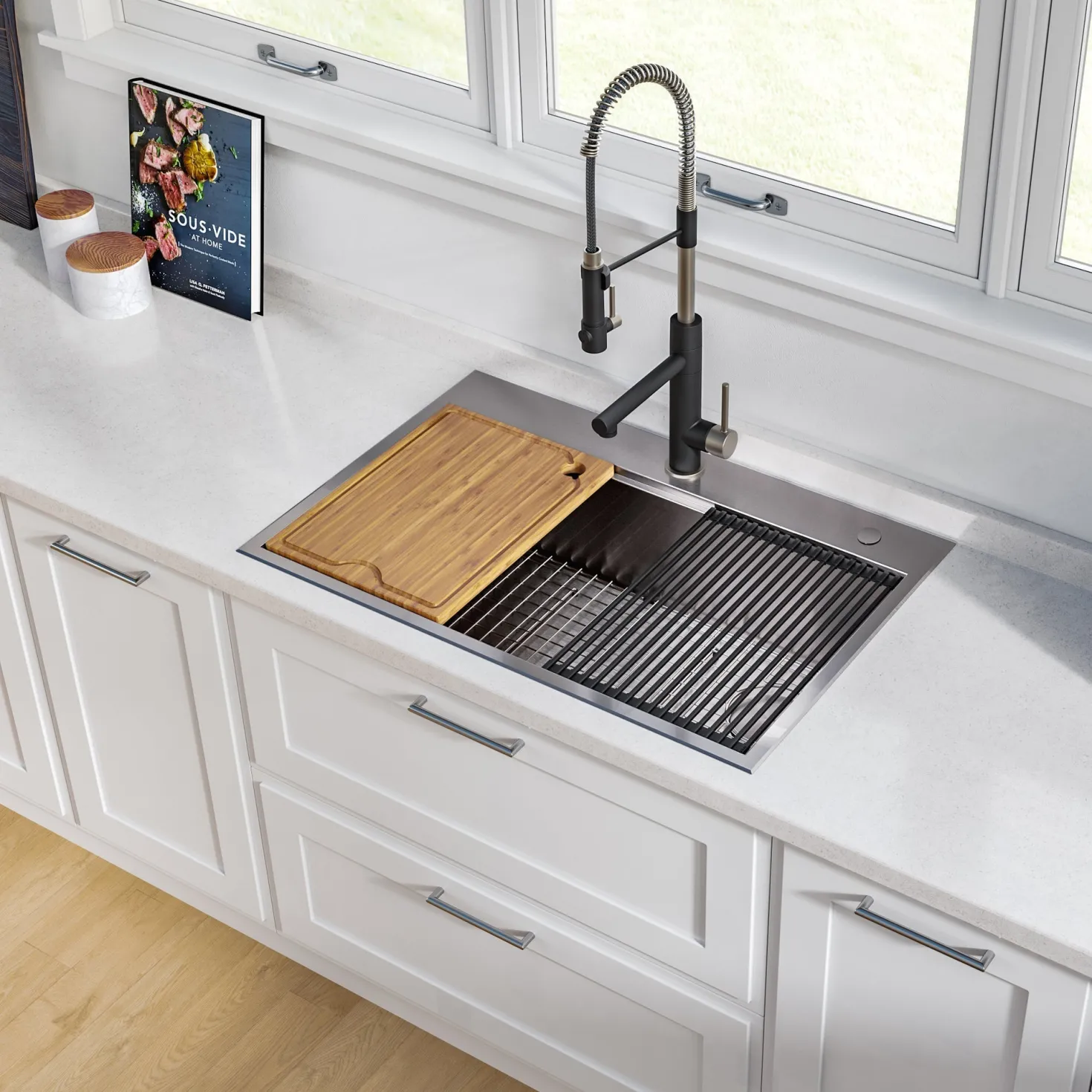 KRAUS Kore 30" Drop-In Workstation 16 Gauge Stainless Steel Single Bowl Kitchen Sink with Accessories