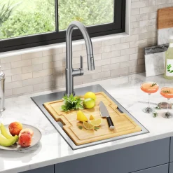 KRAUS Kore 15" Drop-In Workstation 16 Gauge Stainless Steel Single Bowl Kitchen Bar Sink with Accessories