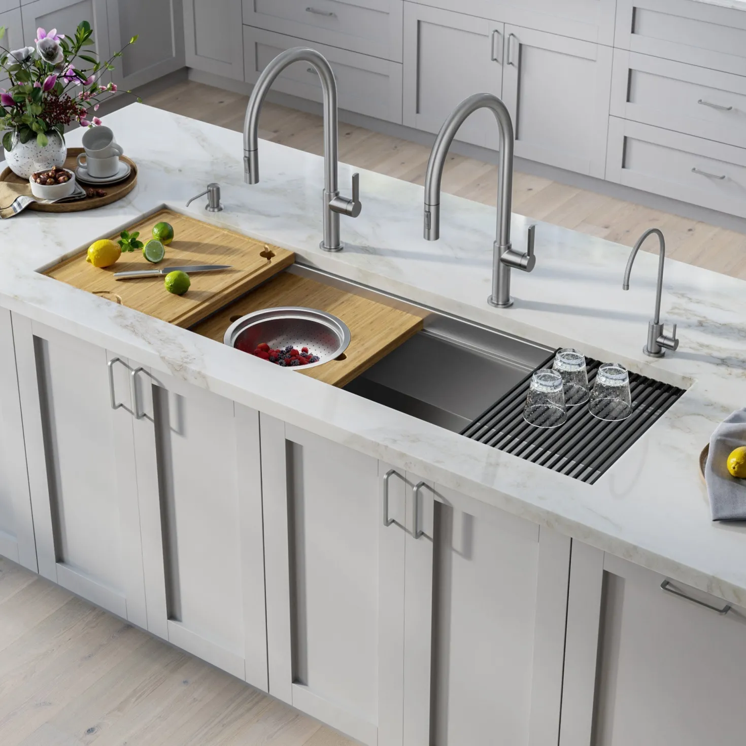 KRAUS Kore Dual Tier 57" Undermount Workstation 16 Gauge Single Bowl Kitchen Sink