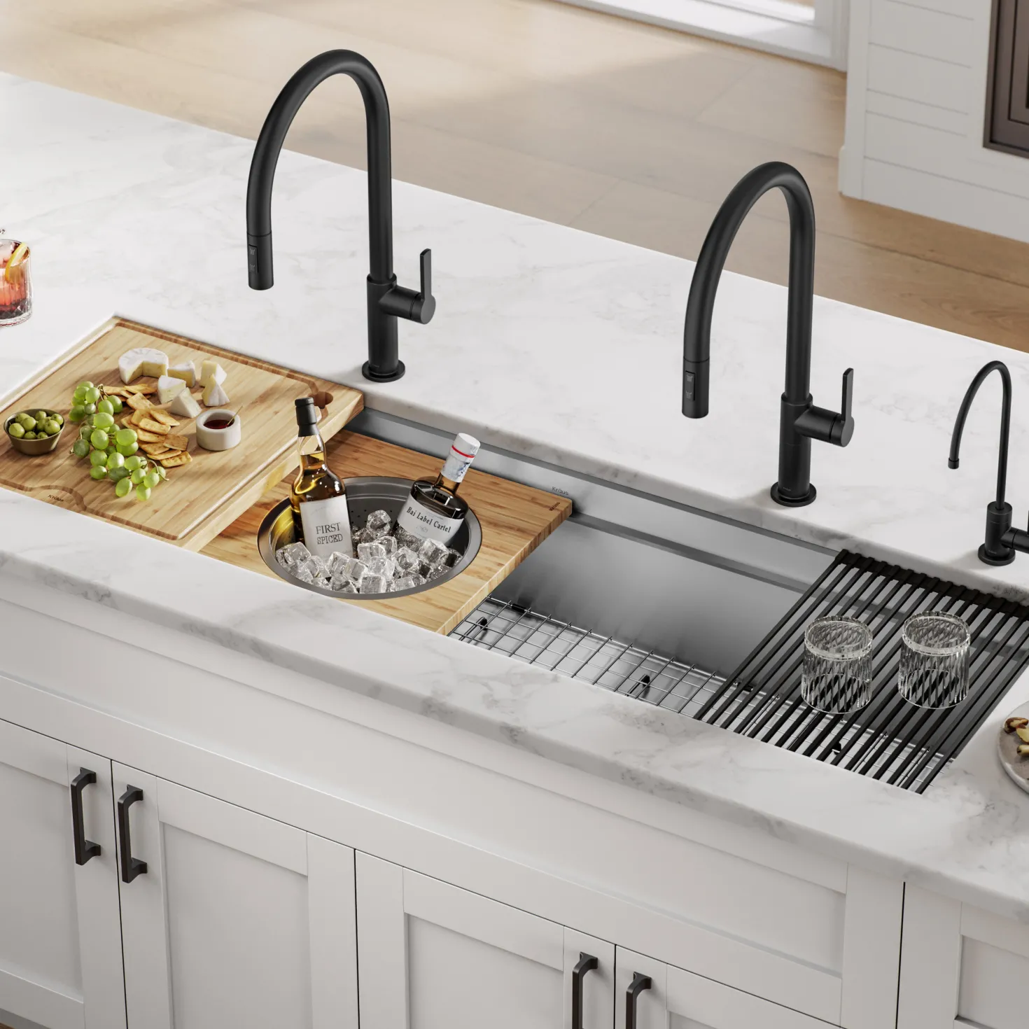 KRAUS Kore Dual Tier 57" Undermount Workstation 16 Gauge Single Bowl Kitchen Sink