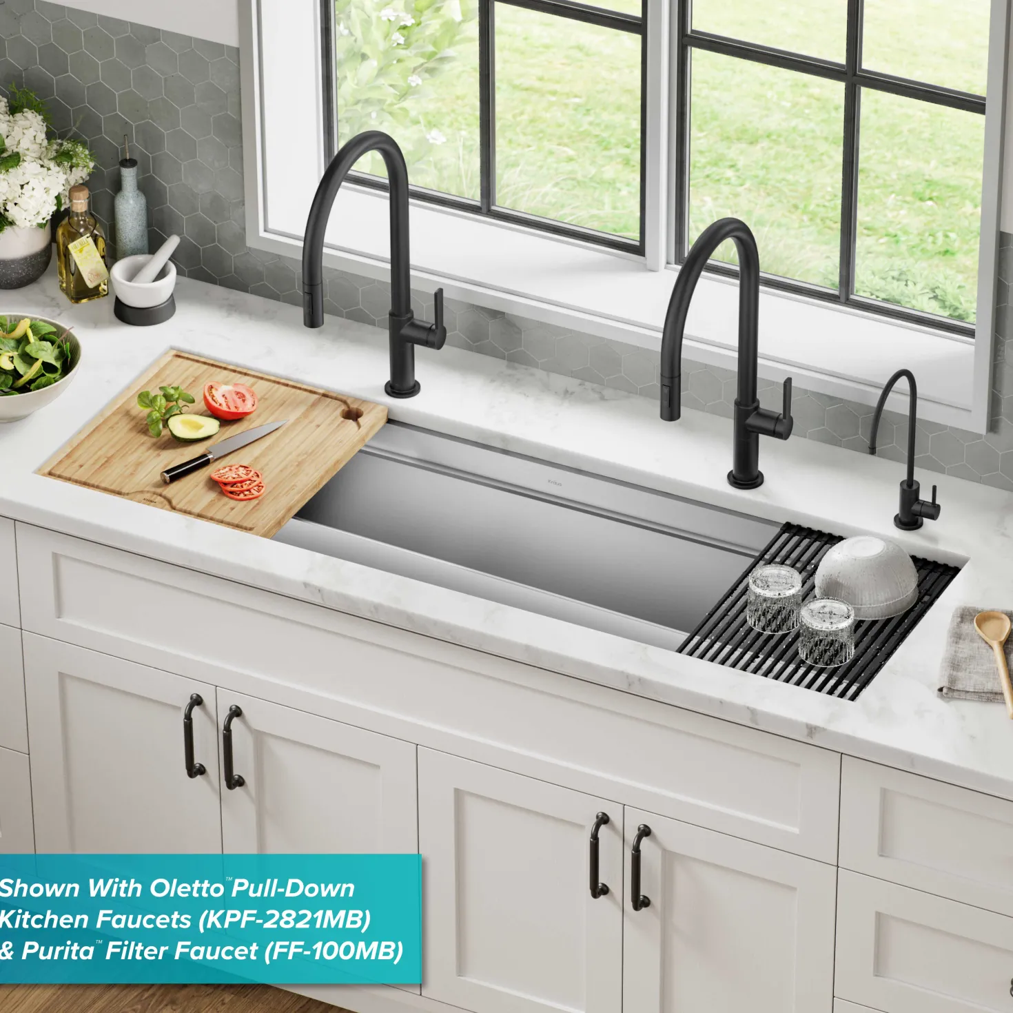 KRAUS Kore Dual Tier 57" Undermount Workstation 16 Gauge Single Bowl Kitchen Sink
